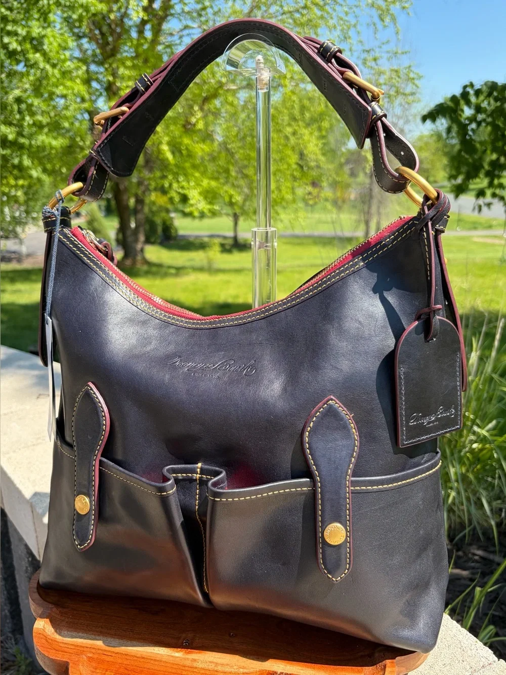 Dooney & Bourke Medium Lucy Navy Blue Florentine Leather Hobo NWT